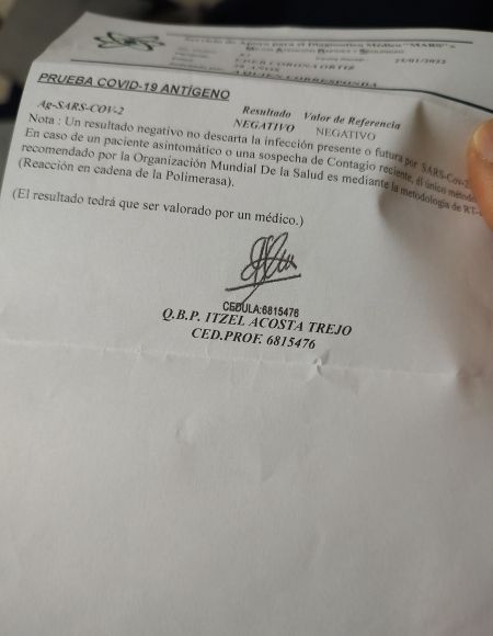 prueba covid-19 resultado negativo